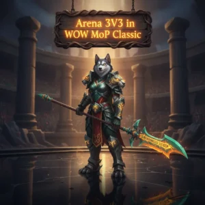 Artwork featuring an anthropomorphic Husky character in fantasy armor, representing the theme of Arena 3v3 combat.
