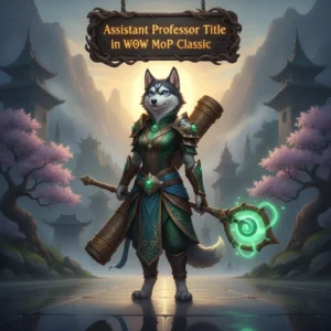 An anthropomorphic Husky character, dressed in academic robes, stands in a mystical, game-inspired environment, representing academic progression.