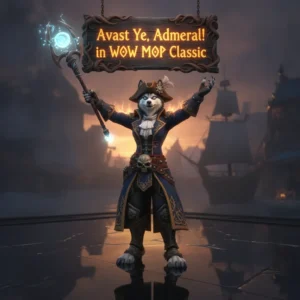 Fantasy artwork featuring an anthropomorphic Husky character, themed around World of Warcraft Mists of Pandaria Classic content.
