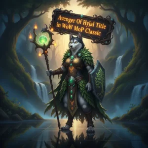 Fantasy game artwork featuring an anthropomorphic Husky character, themed around the Avenger of Hyjal title content.