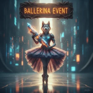 Anthropomorphic Husky in a graceful, event-themed outfit, set in a fantasy game environment, representing the Call of Duty Black Ops 6 Ballerina Event content.