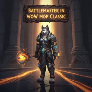 Fantasy game-inspired artwork featuring an anthropomorphic husky character in armor, themed around Battlemaster objectives and content.