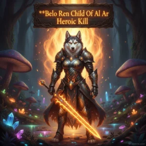 Fantasy artwork featuring an anthropomorphic Husky character, themed around the 'Belo Ren Child Of Al Ar Heroic Kill' challenge and objectives in the WoW Midnight game.