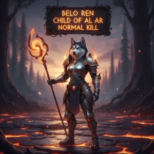 Fantasy artwork depicting an anthropomorphic husky character in an enchanted setting, themed around the Belo Ren Child Of Al Ar normal kill objective in WoW Midnight.