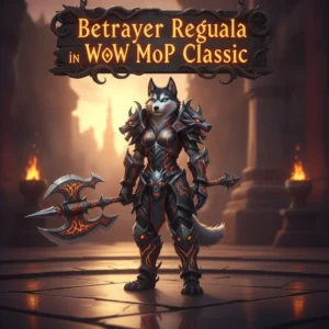 Fantasy game-inspired artwork featuring an anthropomorphic husky character representing the Betrayer Regalia Boost in World of Warcraft Mists of Pandaria Classic.