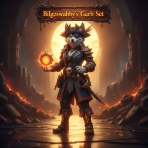 Anthropomorphic husky character in fantasy attire, representing the Bilgeswabby’s Garb Set acquisition content for WoW Midnight, set in a mystical game-inspired environment.