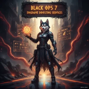 An anthropomorphic husky character in fantasy attire, representing endgame content and objectives in a game-inspired setting.
