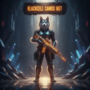 Anthropomorphic Husky in fantasy armor, set in a game-inspired environment, themed around Blackcell Camos unlocks and cosmetic content for Call of Duty Black Ops 7.