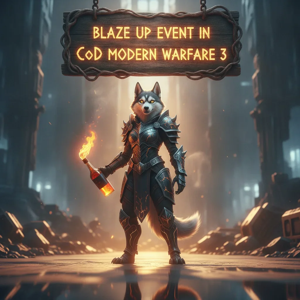 An anthropomorphic Husky character in fantasy attire, depicted in artwork inspired by the Blaze Up event and its associated progression boosts in Modern Warfare 3.