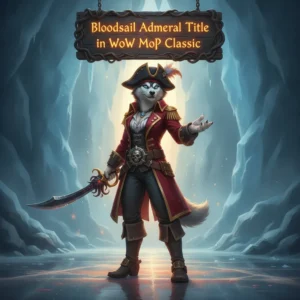 Fantasy artwork of an anthropomorphic Husky character, dressed in pirate-themed attire, representing the Bloodsail Admiral title.