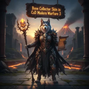 An anthropomorphic Husky character in fantasy armor, representing the Bone Collector skin and cosmetic unlocks in Modern Warfare 3.