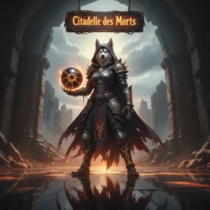 An anthropomorphic Husky character in themed attire, set against a dark, fantasy citadel background, representing Citadelle des Morts content and objectives in Call of Duty Black Ops 6.