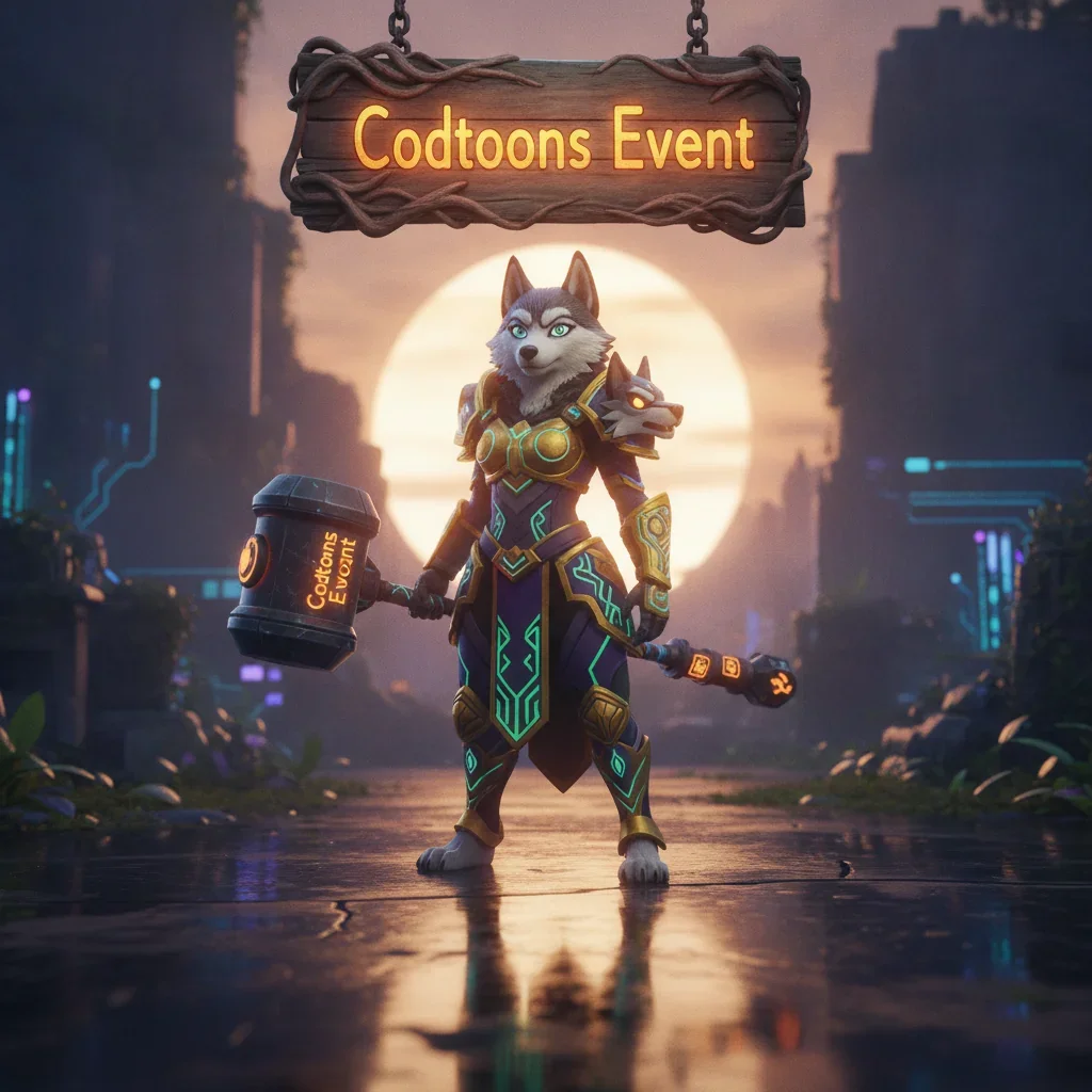 Fantasy game-inspired artwork featuring an anthropomorphic husky character in a themed outfit, representing the Codtoons Event Boost content for Call of Duty Black Ops 6.