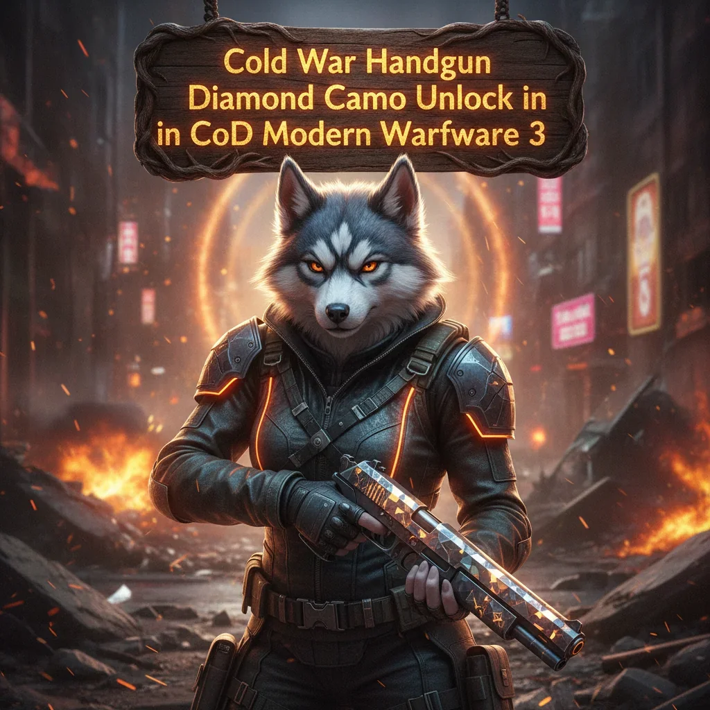 Fantasy artwork featuring an anthropomorphic husky warrior in intricate armor, representing the challenging objectives for Cold War handgun diamond camo unlocks.