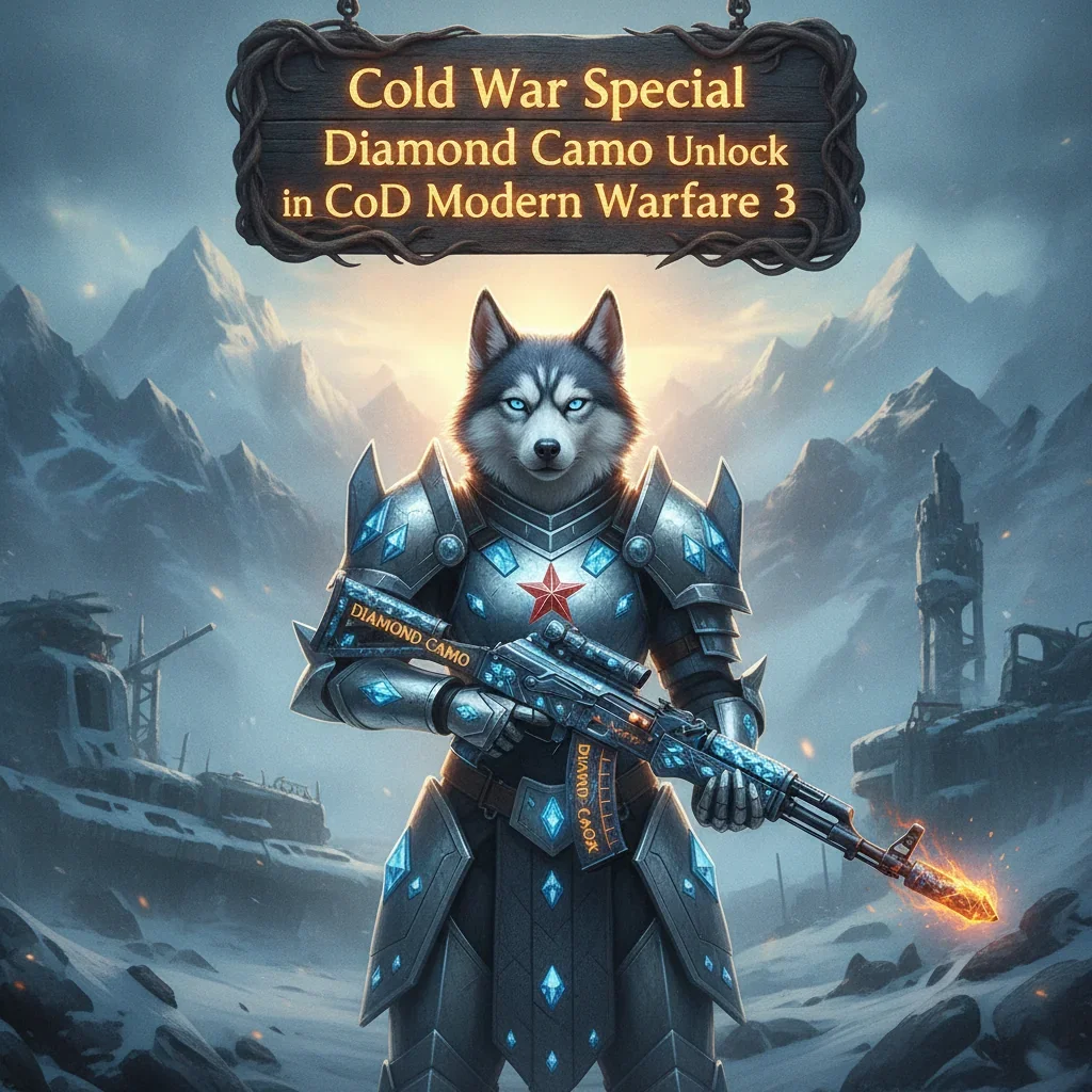 Anthropomorphic Husky character in fantasy armor, featured in artwork inspired by Cold War Special Diamond Camo unlock objectives and cosmetic rewards.