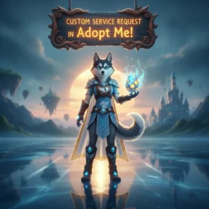 Fantasy game-inspired artwork featuring an anthropomorphic husky character, themed around custom service requests.