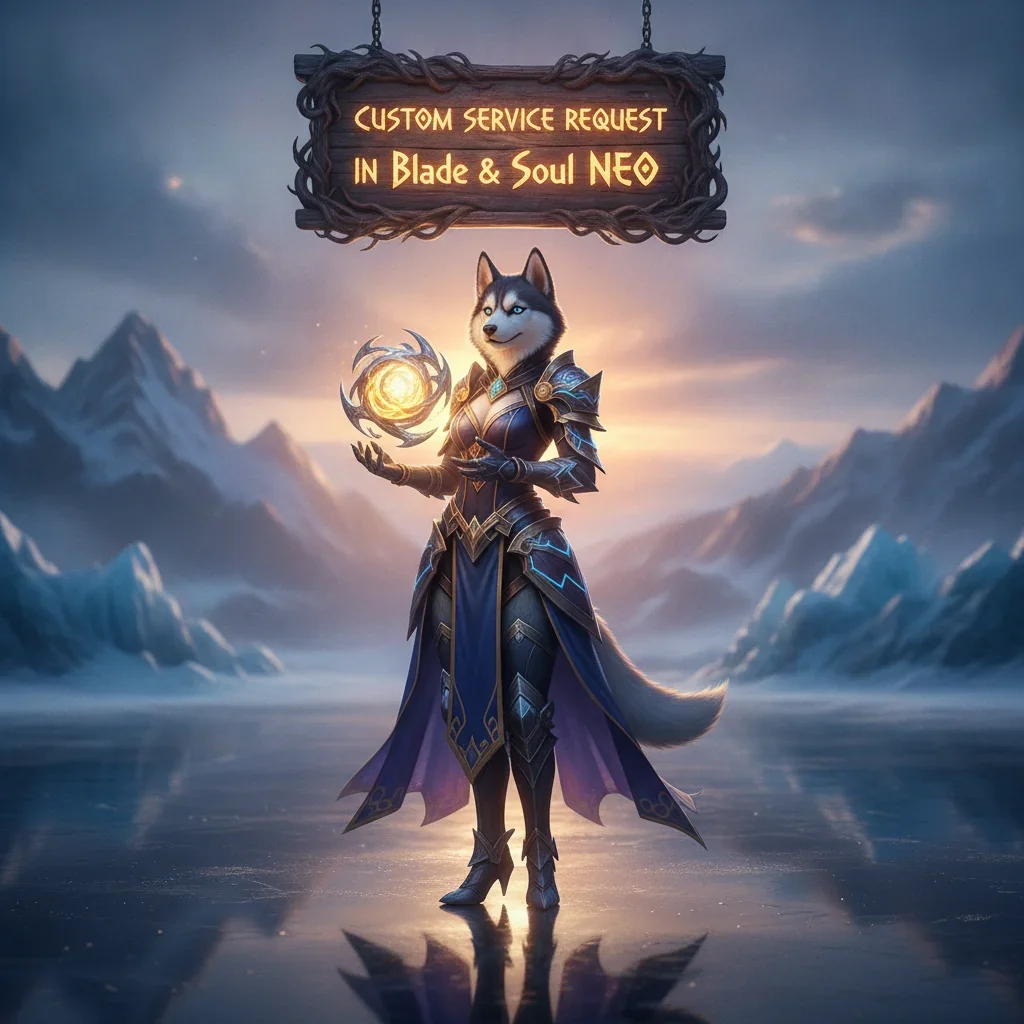 Fantasy artwork of an anthropomorphic husky character in an elaborate fantasy setting, representing custom service content.