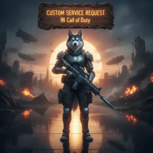 Fantasy artwork featuring an anthropomorphic Husky character, themed around custom service requests in Call of Duty.