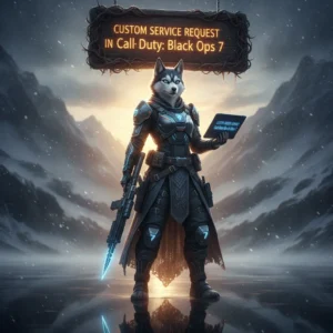 Fantasy artwork of an anthropomorphic husky character related to custom service requests in a Call of Duty-inspired setting.