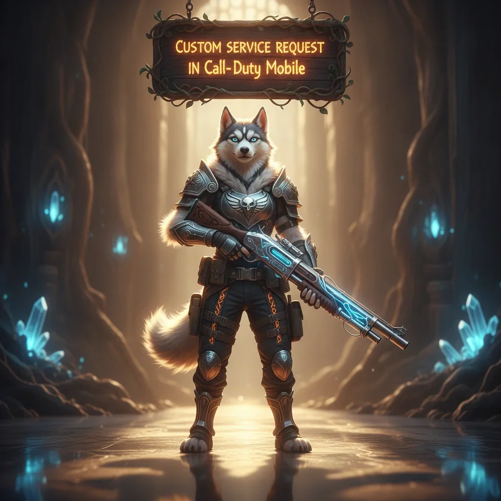 Fantasy game-inspired artwork featuring an anthropomorphic husky, representing custom service requests in Call of Duty Mobile.