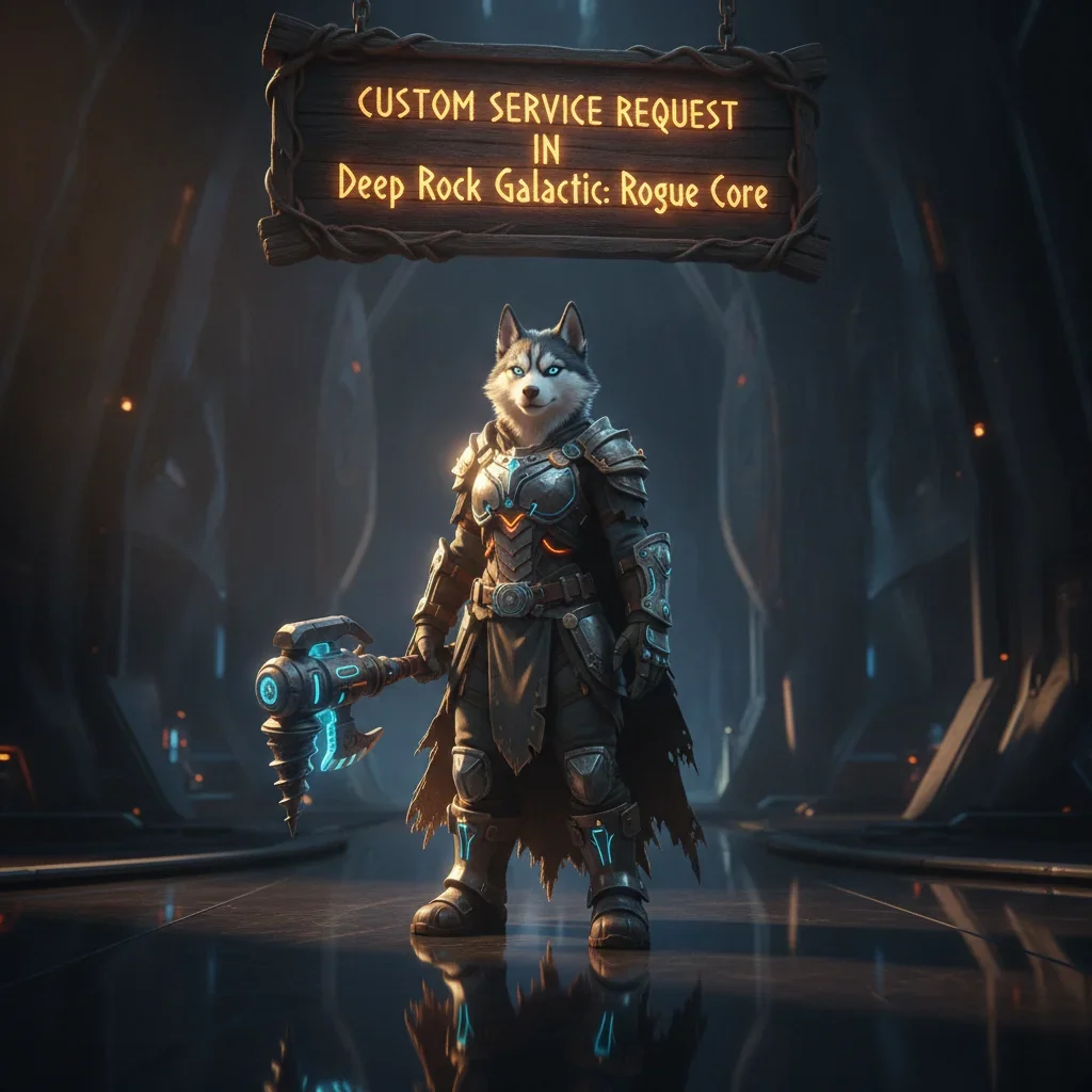 Fantasy artwork featuring an anthropomorphic husky character in a themed outfit, representing custom service content.