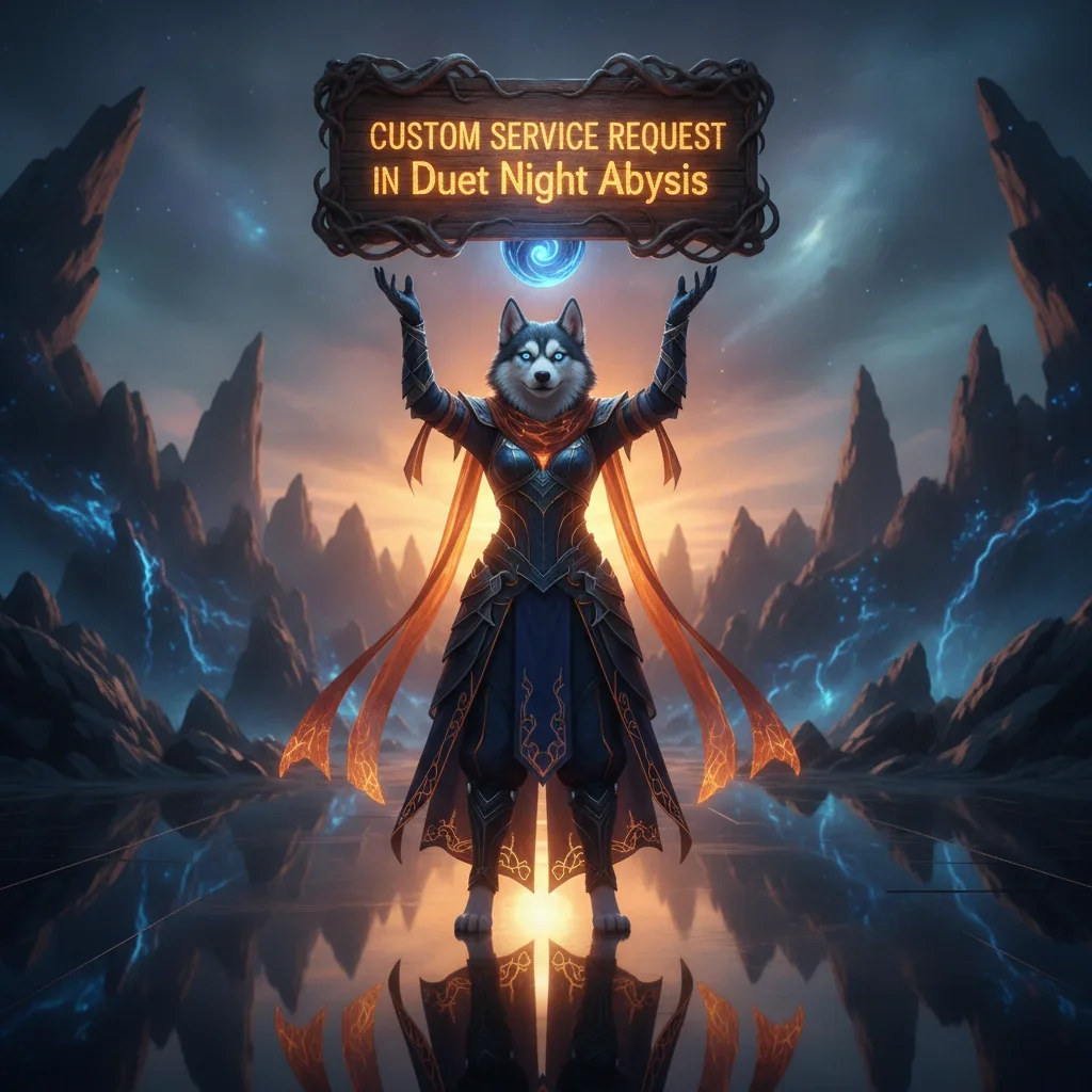 Fantasy artwork featuring an anthropomorphic husky character, inspired by custom service requests and game content in Duet Night Abyss.