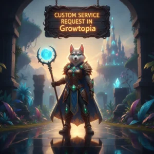 A fantasy artwork featuring an anthropomorphic husky character in a game-inspired environment.