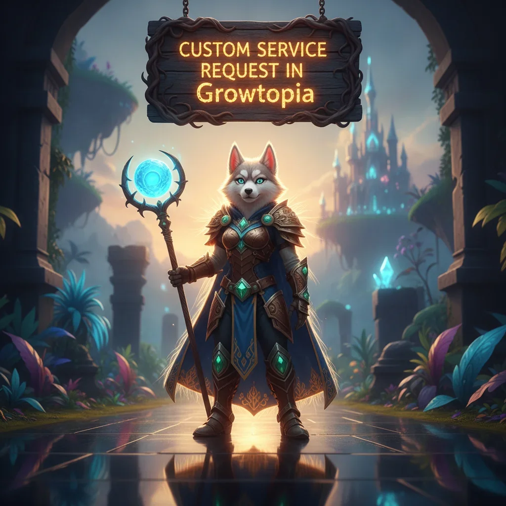 A fantasy artwork featuring an anthropomorphic husky character in a game-inspired environment.