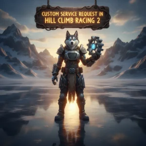 Fantasy game-inspired artwork featuring an anthropomorphic husky character related to custom service requests in Hill Climb Racing 2.