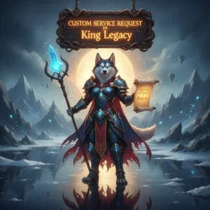 Anthropomorphic Husky character in fantasy attire, inspired by King Legacy custom service content.