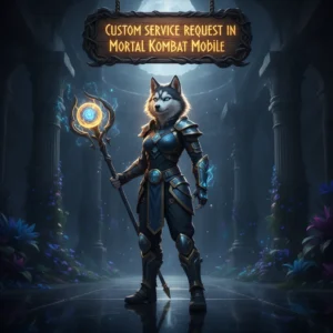 Fantasy artwork of an anthropomorphic husky in themed attire, inspired by Mortal Kombat Mobile custom service content.