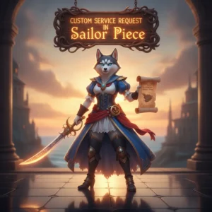 Fantasy artwork featuring an anthropomorphic Husky character, themed around custom service requests and game content.
