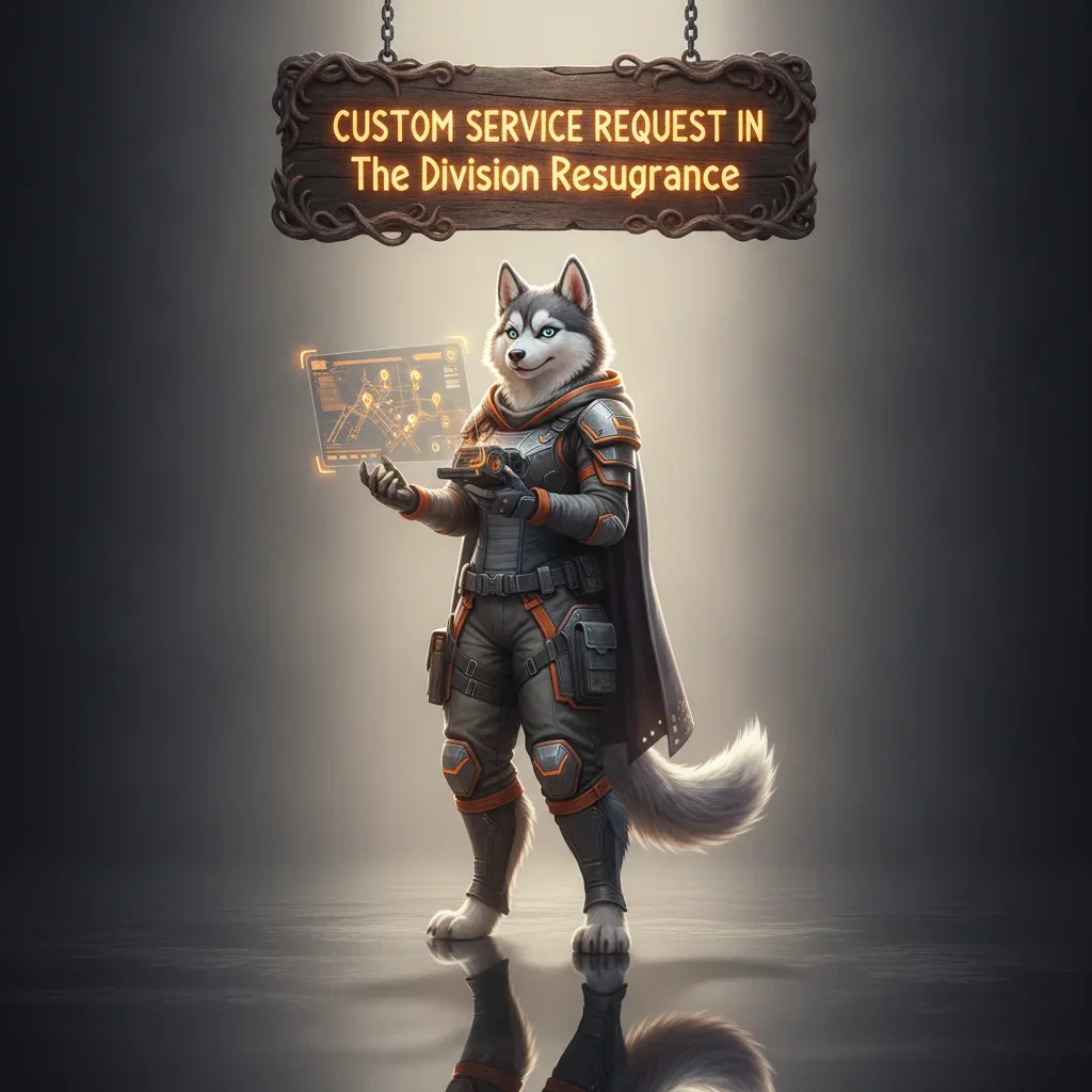 Fantasy game-inspired artwork featuring an anthropomorphic Husky character in a futuristic outfit, representing custom service content.