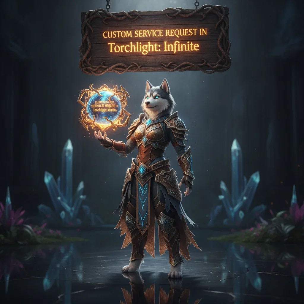 An anthropomorphic Husky character in fantasy attire, representing custom service request content in a game.