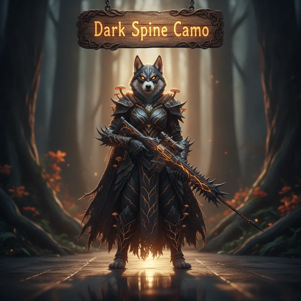 An anthropomorphic husky warrior in fantasy armor, representing Dark Spine Camo content in Call of Duty Black Ops 6.