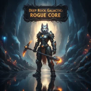 Fantasy artwork featuring an anthropomorphic husky character in a themed outfit, representing Deep Rock Galactic: Rogue Core content.
