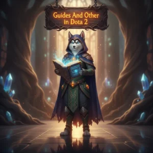 Fantasy artwork of an anthropomorphic husky in a game-inspired setting, representing Dota 2 guides and related content.