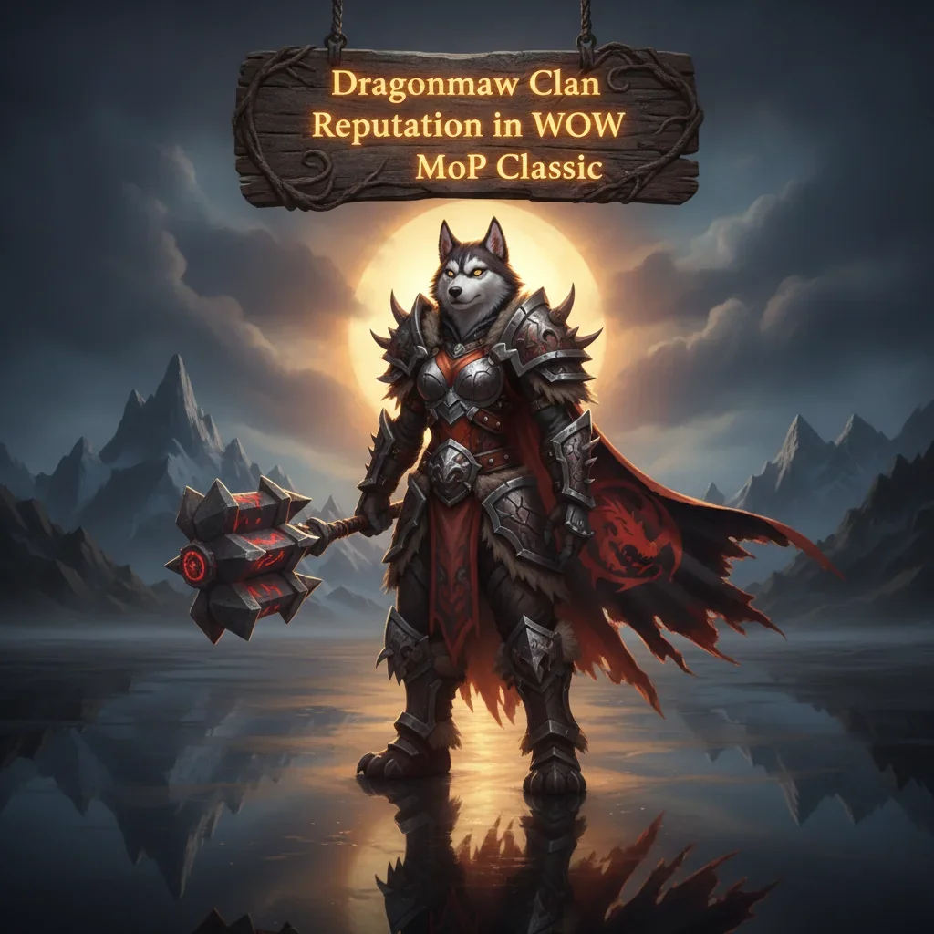 Fantasy game-inspired artwork featuring an anthropomorphic Husky character, themed around reputation advancement in a classic game setting.