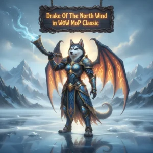 Anthropomorphic Husky in fantasy armor, inspired by the Drake of the North Wind and Mists of Pandaria Classic content.