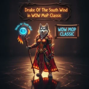 Artwork featuring an anthropomorphic Husky character in a fantasy setting, themed around the Drake of the South Wind.