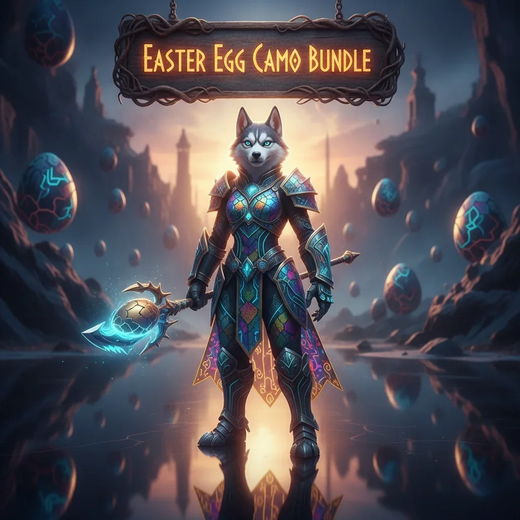 Fantasy artwork of an anthropomorphic Husky character, embodying the theme of the Call of Duty Black Ops 6 Easter Egg Camo Bundle content and unlock objectives.
