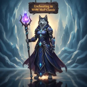 Fantasy artwork of an anthropomorphic Husky character themed around enchanting content in WoW Mists of Pandaria Classic.