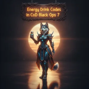 Fantasy game-inspired artwork featuring an anthropomorphic husky character in a themed outfit, representing energy drink code benefits for unlocking in-game content and progression boosts.