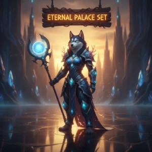 An anthropomorphic Husky character, clad in opulent fantasy armor, themed around the Eternal Palace Set and related content objectives in WoW Midnight.