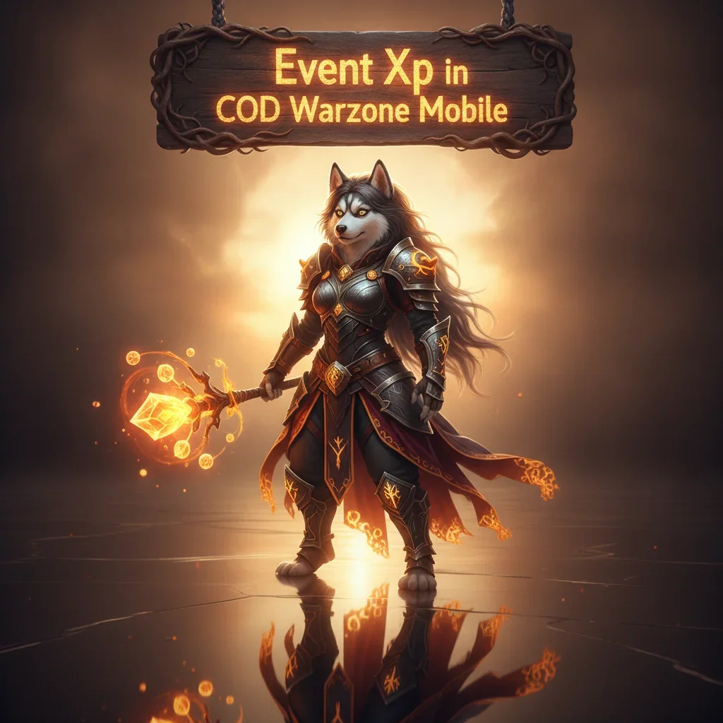 Fantasy artwork featuring an anthropomorphic Husky character in themed armor, connected to event experience point boost content and seasonal progression.