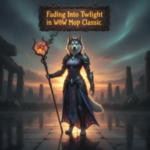 An anthropomorphic Husky character in fantasy armor, set against a dark, magical environment, themed around 'Fading into Twilight' content.