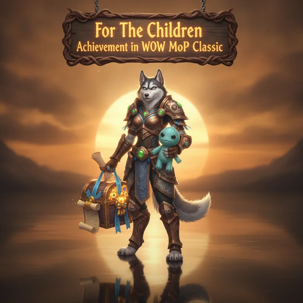 Fantasy artwork featuring an anthropomorphic husky character in an outfit inspired by World of Warcraft: Mists of Pandaria Classic.