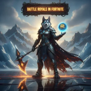 Fantasy game-inspired artwork featuring an anthropomorphic Husky character in a dynamic pose, set against a vibrant, battle-themed background.