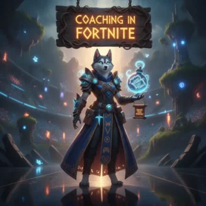 Fantasy game-inspired artwork featuring an anthropomorphic Husky character, themed around Fortnite coaching.