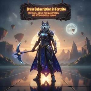 Fantasy game-inspired artwork featuring an anthropomorphic Husky character, themed around Fortnite Crew subscription content and objectives.